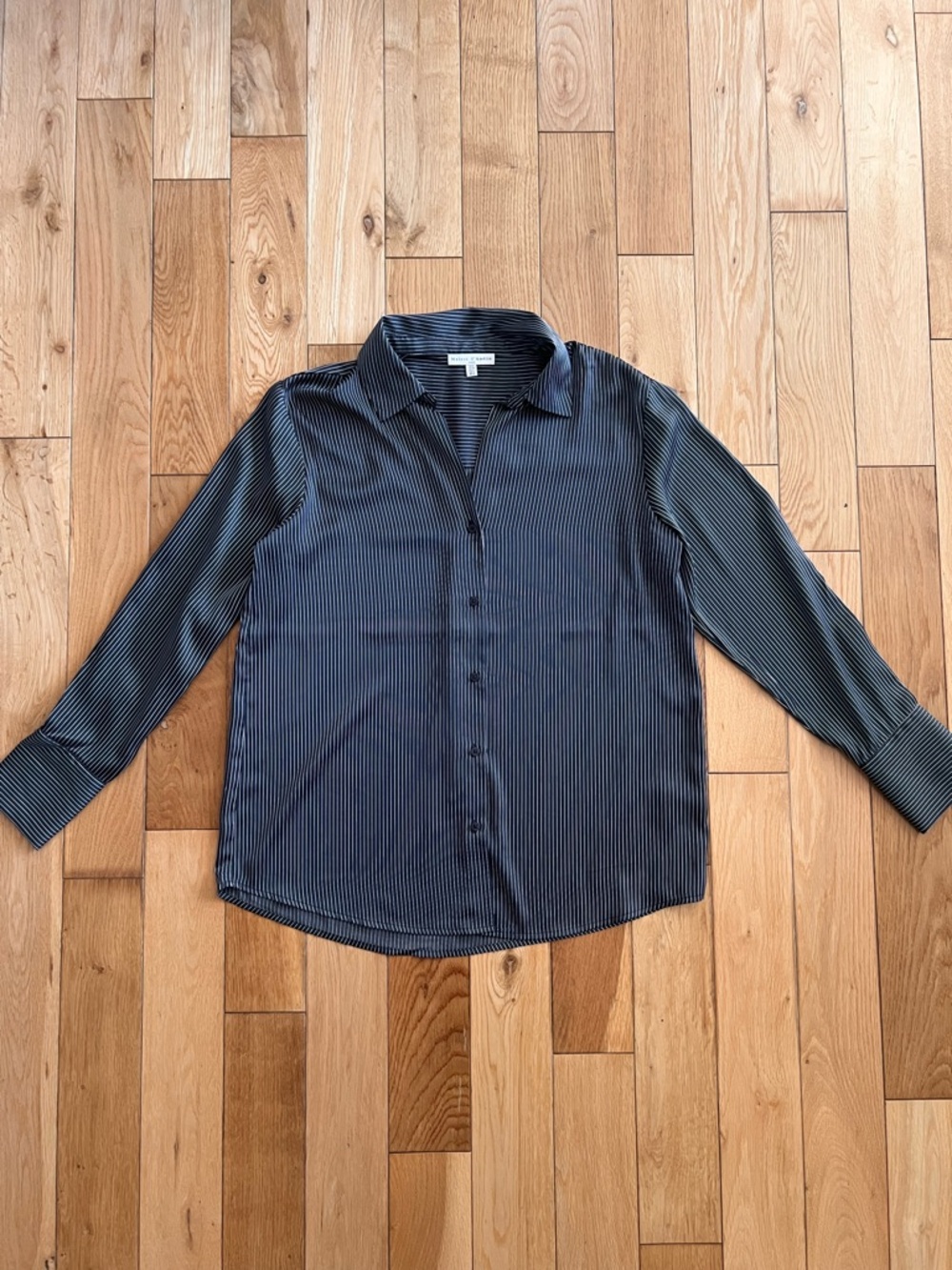 Maison d' Amelie Paris Black Stripe Button Up Long Sleeve Shirt Satin Small NWOT